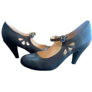 Chase + Chloe Black Mary Jane Round Toe Comfort Heels Size 7.5 Retro Pinup